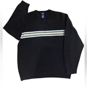 Basic Editions Black Cotton Crewneck Stripe Pullover Sweater Men’s Size Medium